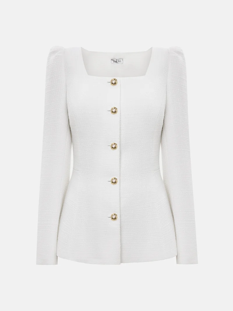 Lichi Tweed jacket with square neckline and golden buttons