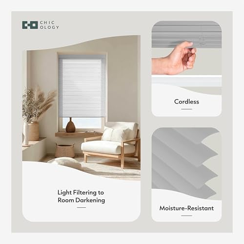 CHICOLOGY Cordless Mini Blinds for Indoor Windows 12 W x 36 H Gray Vinyl 1 Slats with Tilt Wand Light Filtering to Room Darkening MoistureResistant ChildSafe ScrewMount Installation - Image 3