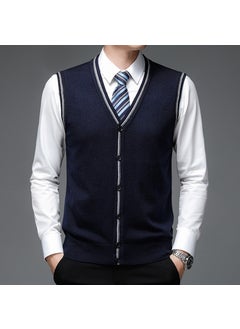 Mens Navy Wool Blend Sleeveless Vest B9061 navy blue