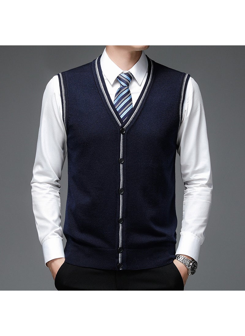Generic - Mens Navy Wool Blend Sleeveless Vest B9061 navy blue - Image 1
