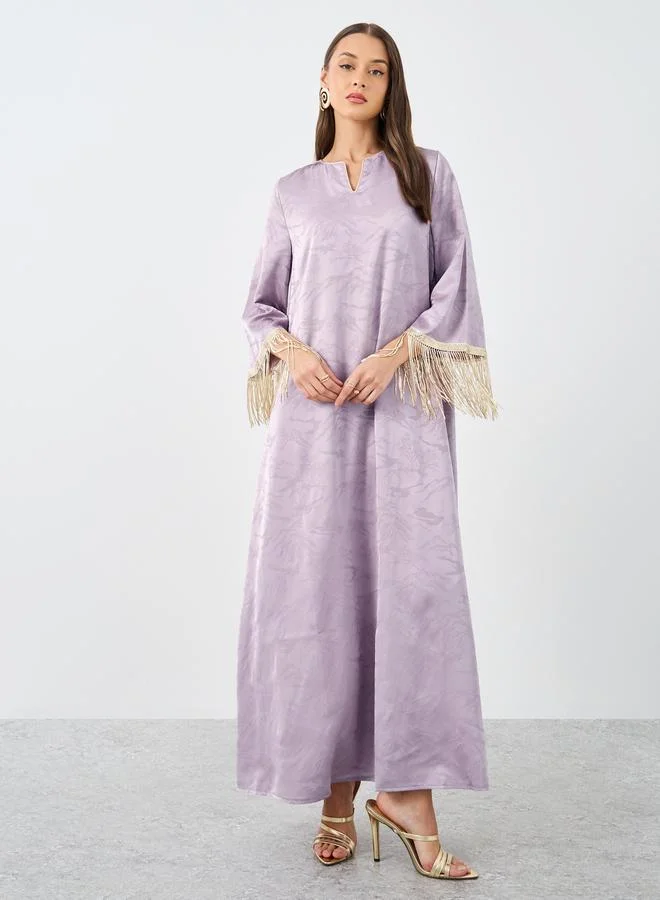 Amirah Amirah Jacquard Notch Neck Tasseled Jalabiya
