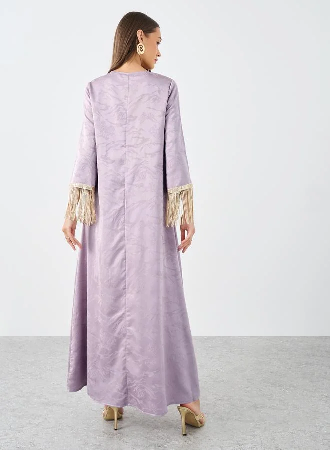 Amirah Amirah Jacquard Notch Neck Tasseled Jalabiya