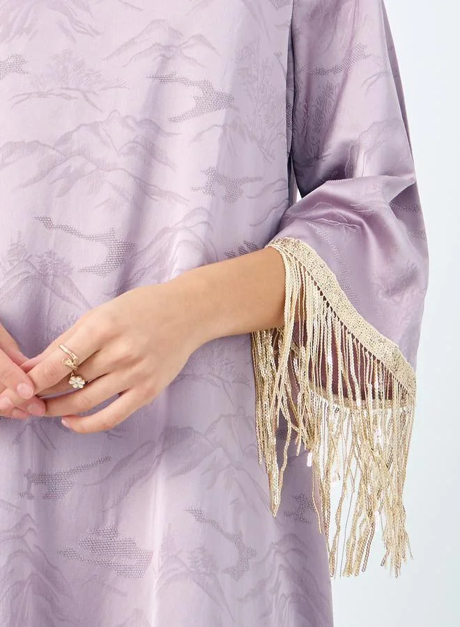 Amirah Amirah Jacquard Notch Neck Tasseled Jalabiya