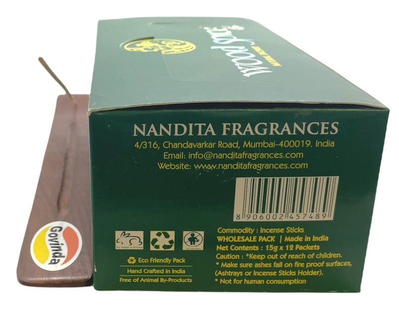 Govinda Incense Stick Holder Bundle with Nandita Wood Spice Incense Sticks - 12 Boxes x 15 Grams - Image 3