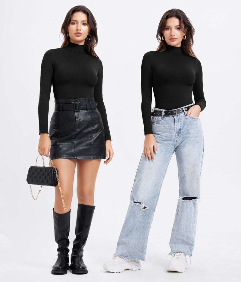 Irisnaya Long Sleeve Bodysuit for Women Turtleneck Long Sleeve Body Suits High Neck - Image 4