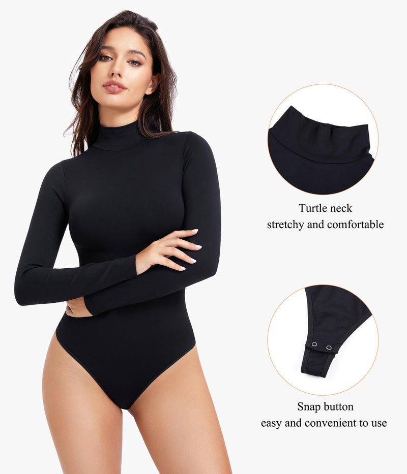 Irisnaya Long Sleeve Bodysuit for Women Turtleneck Long Sleeve Body Suits High Neck - Image 2