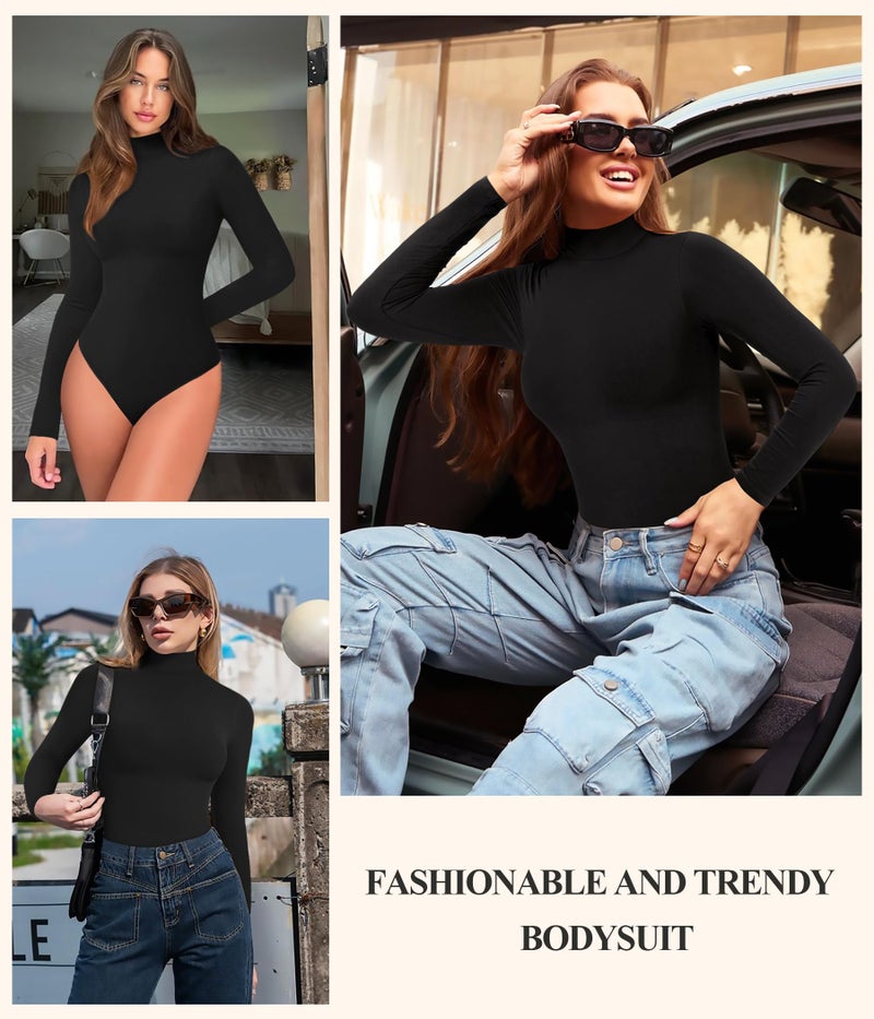 Irisnaya Long Sleeve Bodysuit for Women Turtleneck Long Sleeve Body Suits High Neck - Image 5