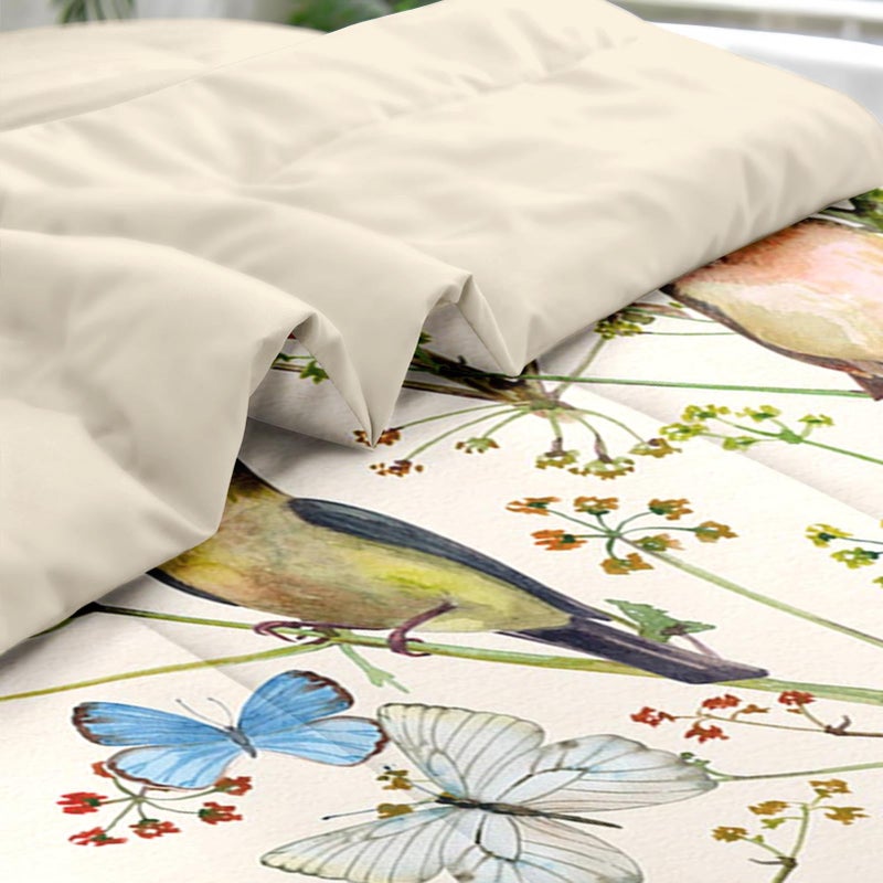Pamnest Comforter Set Queen Size, Vintage Birds Butterfly Colorful 7 Pcs Bedding for Kids and Adults, Floral Spring Beige Bed Sheet Sets with Fitted Sheet 2 Pillowcase & 2 Sham for Bedroom Bed Decor - Image 5