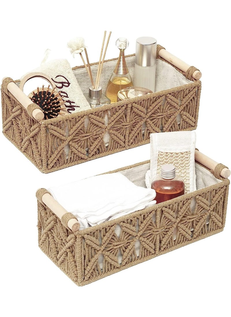 Generic Macrame Storage Basket Boho Decor Baskets for Organizing Woven Decorative Basket for Countertop Toilet Paper Basket for Tank Top(Set of 2,khaki)  - Image 1