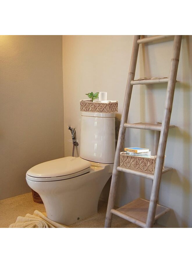 Macrame Storage Basket Boho Decor Baskets for Organizing Woven Decorative Basket for Countertop Toilet Paper Basket for Tank Top(Set of 2,khaki)  - Image 4