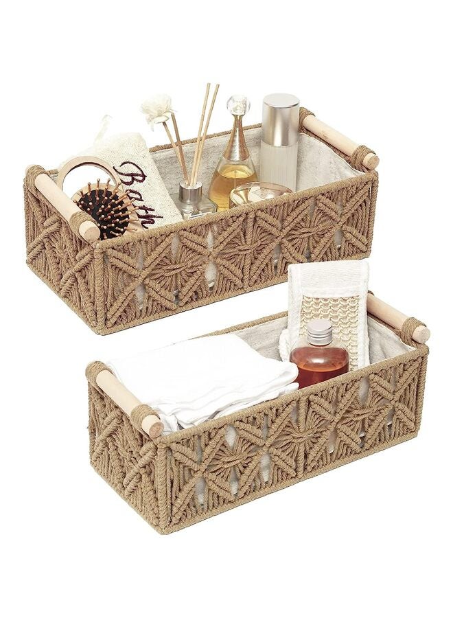 Macrame Storage Basket Boho Decor Baskets for Organizing Woven Decorative Basket for Countertop Toilet Paper Basket for Tank Top(Set of 2,khaki)  - Image 1