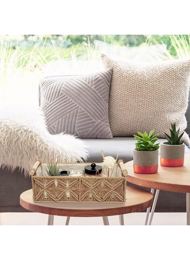 Macrame Storage Basket Boho Decor Baskets for Organizing Woven Decorative Basket for Countertop Toilet Paper Basket for Tank Top(Set of 2,khaki)  - Image 2