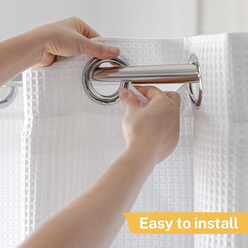 River Dream Waffle No Hooks Shower Curtain with Snap in Liner,Cotton Blend Fabric Shower Curtain for Bathroom,Hotel Quality,White,71 Wx 74 L - Image 2