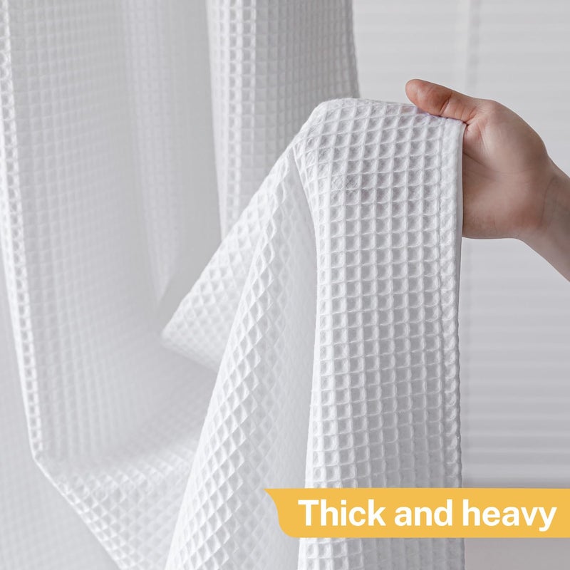 River Dream Waffle No Hooks Shower Curtain with Snap in Liner,Cotton Blend Fabric Shower Curtain for Bathroom,Hotel Quality,White,71 Wx 74 L - Image 4