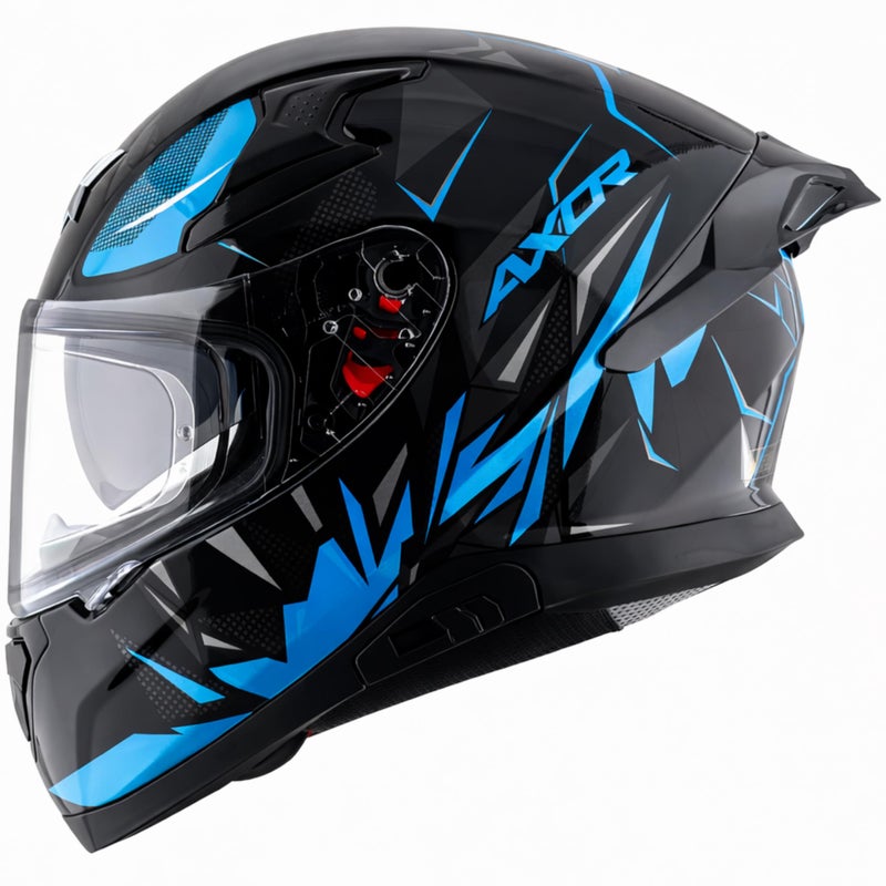 Axor Apex Hunter ISI ECE DOT Certified Full Face Dual Visor Helmet for Men and Women with Pinlock Fitted Outer Clear Visor and Inner Smoke Sun Visor Black Neon Blue Helmet-L - Image 2
