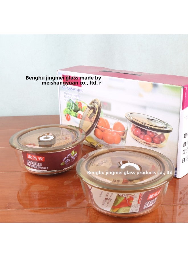 Glass Bowl Suit Sealed Lunch Box Refrigerator Fresh Salad Bowl With Lid Three-piece Gift Opening Gift Wholesale-Specifications:Negative Pressure Handle Box Two-piece Set 1*24 Full Box Delivery - Image 3