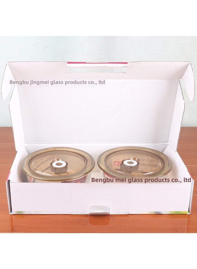 Glass Bowl Suit Sealed Lunch Box Refrigerator Fresh Salad Bowl With Lid Three-piece Gift Opening Gift Wholesale-Specifications:Negative Pressure Handle Box Two-piece Set 1*24 Full Box Delivery - Image 4