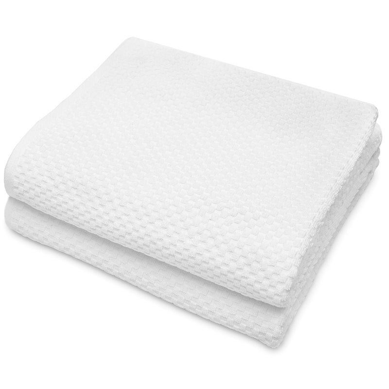 COTTON CRAFT Euro Spa Set of 2 Luxury Waffle Weave Bath Sheets Oversized Pure Ringspun Cotton 35 inch x 70 inch White