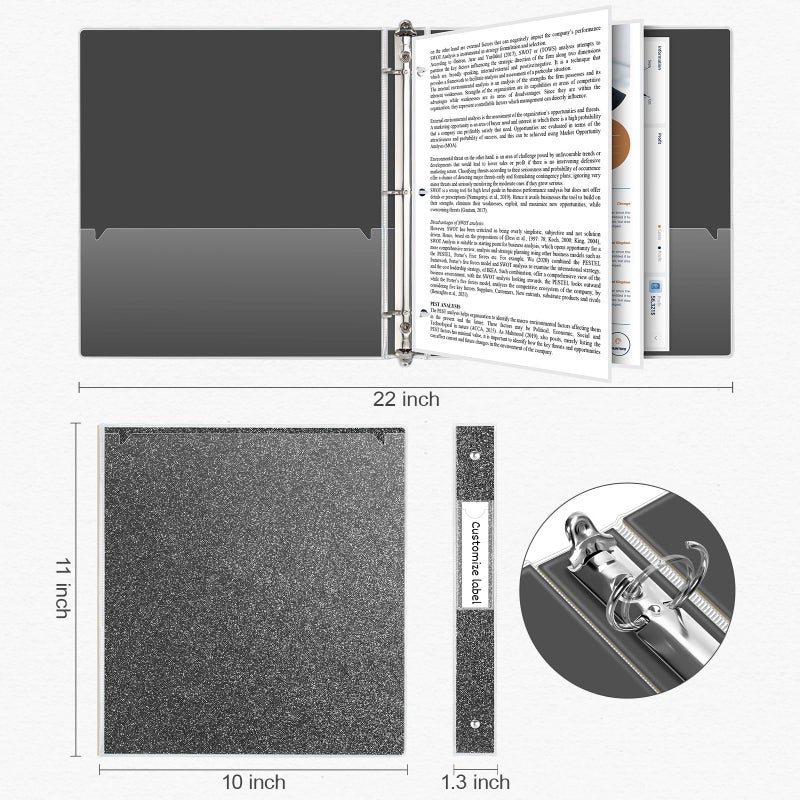EYROZILL 3 Ring Binders 1 Inch Back to School Supplies Glitter Three Ring Binder to Hold 300 Sheets, Black - Image 4