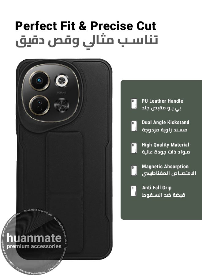 huanmate - Tecno Spark 30 5G Magnetic Case With Hand Grip Holder & Kickstand Black - Strong Grip for Magnetic Car Holder, Stylish & Functional, Ultimate Convenience & Hands-Free Viewing - Image 1