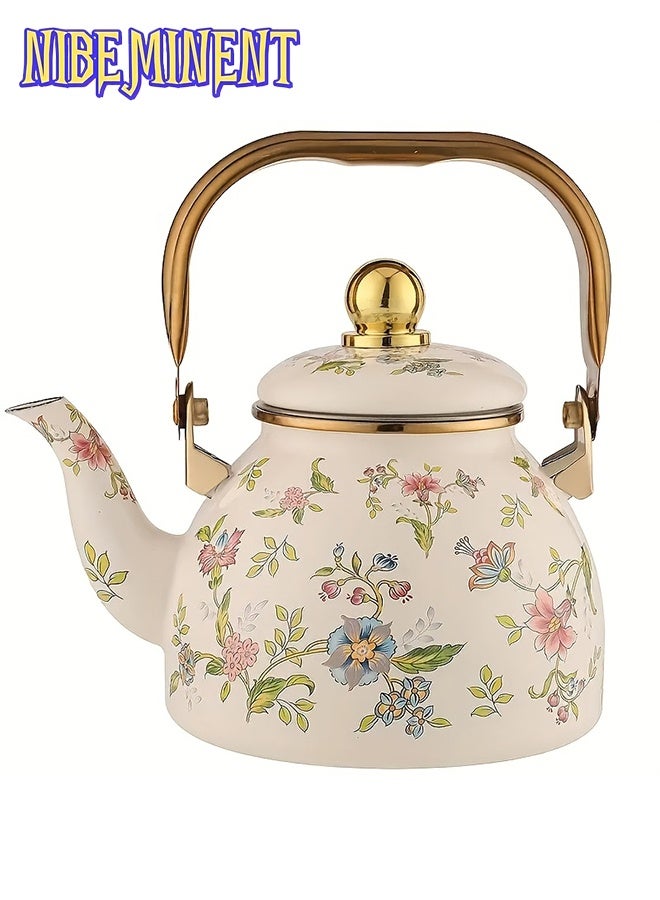 NIBEMINENT A 1.2L Enamel Teapot in Rich Violet Color with a Round Bottom, Featuring a Strainer And a Lid. It Serves As a Cold Water Pot, Tea Kettle, Coffee Pot, And Milk Tea Pot. This Multifunctional Enamel Kettle Is Suitable for Both Induction And Gas Stoves - Image 1