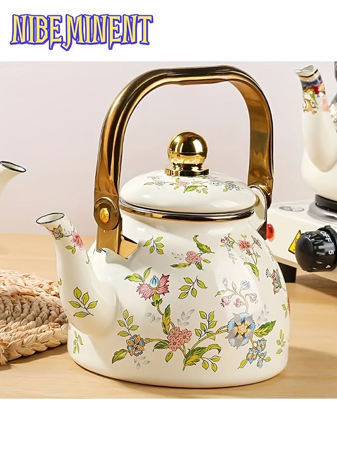 NIBEMINENT A 1.2L Enamel Teapot in Rich Violet Color with a Round Bottom, Featuring a Strainer And a Lid. It Serves As a Cold Water Pot, Tea Kettle, Coffee Pot, And Milk Tea Pot. This Multifunctional Enamel Kettle Is Suitable for Both Induction And Gas Stoves - Image 4