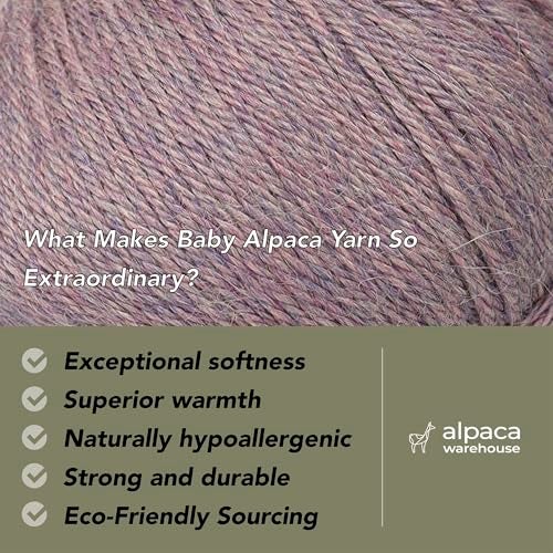 Alpaca Warehouse طقم خيوط صوف ألباكا للأطفال 100% من 3 كرات وزن DK - مصنوع في بيرو - ناعم بشكل مذهل ومثالي للحياكة والكروشيه (لون ليلك هذر)  - Image 2
