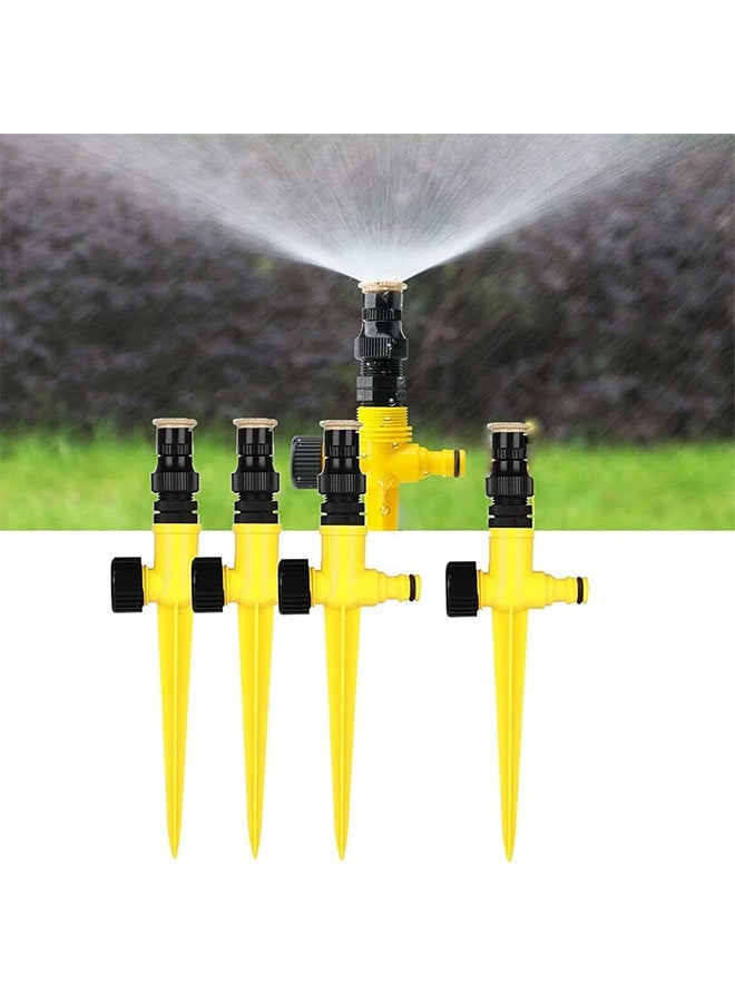 Peachjoy 4 Pack 360° Adjustable Garden Sprinkler, Yellow, Plastic, Rotary, Garden Sprinkler - Image 1