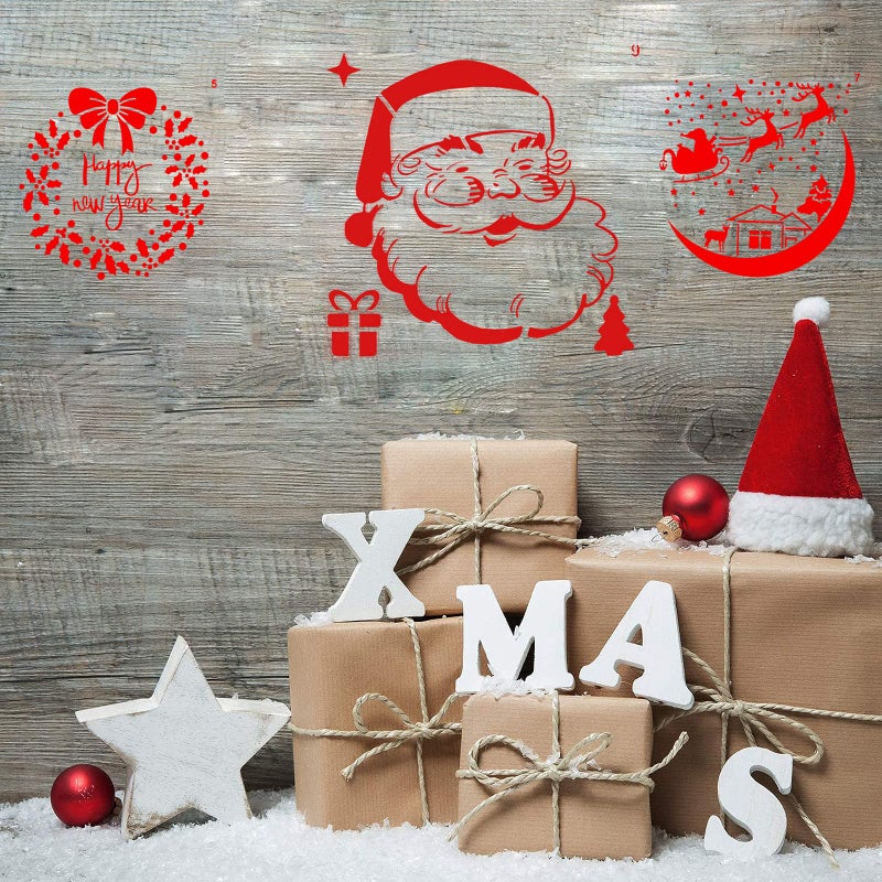 Andiker Andiker 12 Pcs Christmas Painting Stencils, Reusable Plastic Xmas Theme DIY Craft Drawing Templates, Santa Christmas Tree Snowman Stencil for Window Scrapbook Wall Decoration - Image 3