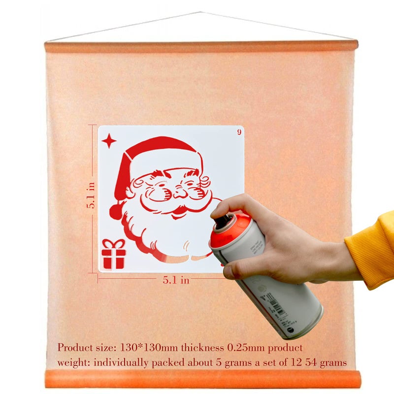 Andiker Andiker 12 Pcs Christmas Painting Stencils, Reusable Plastic Xmas Theme DIY Craft Drawing Templates, Santa Christmas Tree Snowman Stencil for Window Scrapbook Wall Decoration - Image 5