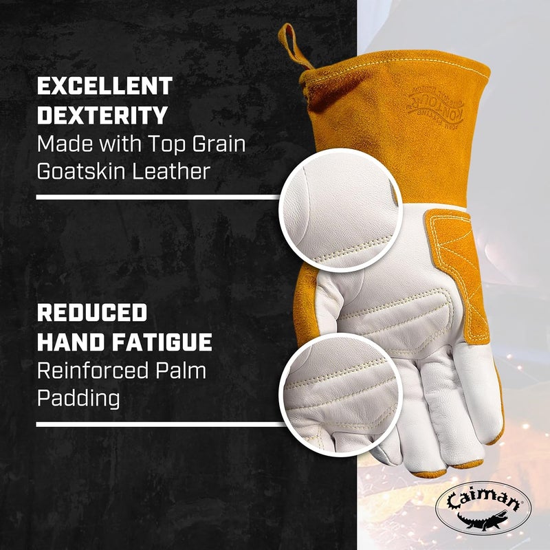Caiman Premium Goat Grain TIGMultiTask Welding Gloves Split Cowhide Back 4Inch Extended Cuff WhiteGold Large 15405 - Image 2