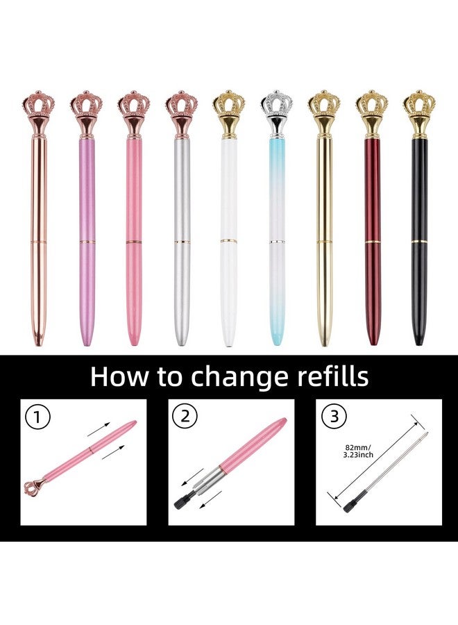 YOUMI Pens Refills 20 Pcs 3.23In Ballpoint Pen Refills Refillable Replaceable Sparkling Bling Diamond Crown Top Ballpoint Pen Refills Black Ink Refills Roller Ball Pen Refills Medium Point Pens Refill - Image 4
