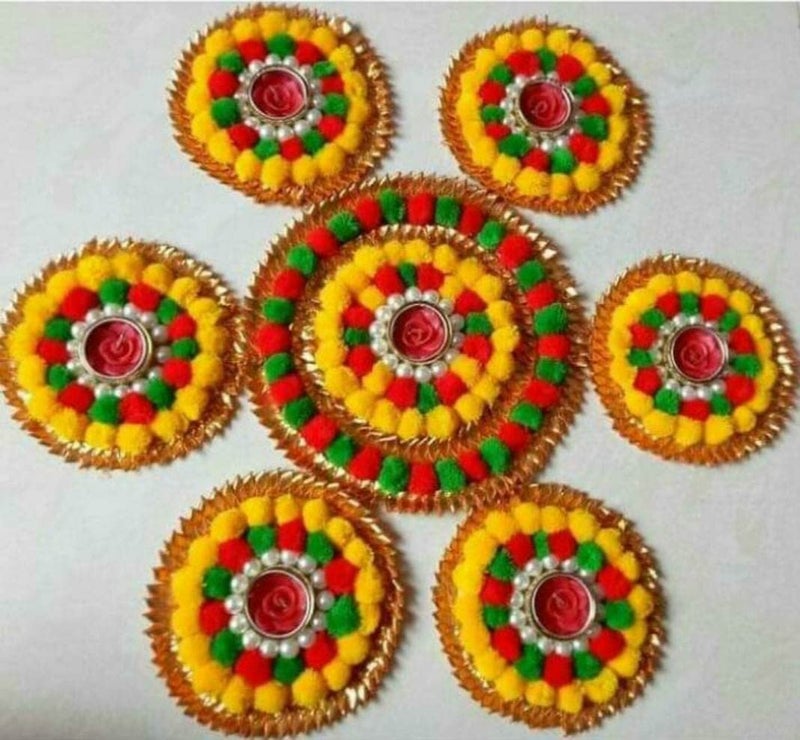 مجموعة سانفاتسار للديكورات المنزلية لعيد الديوالي مع الزهور ودييا يدوي من 7 قطع مصابيح شاي ضوئية مصممة للديكور المنزلي