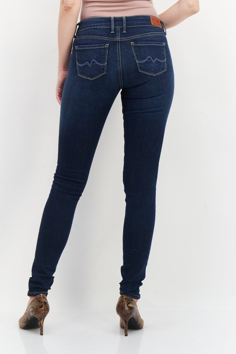Women Regular Fit Slim Leg Washed Stretchable Jeans, Navy