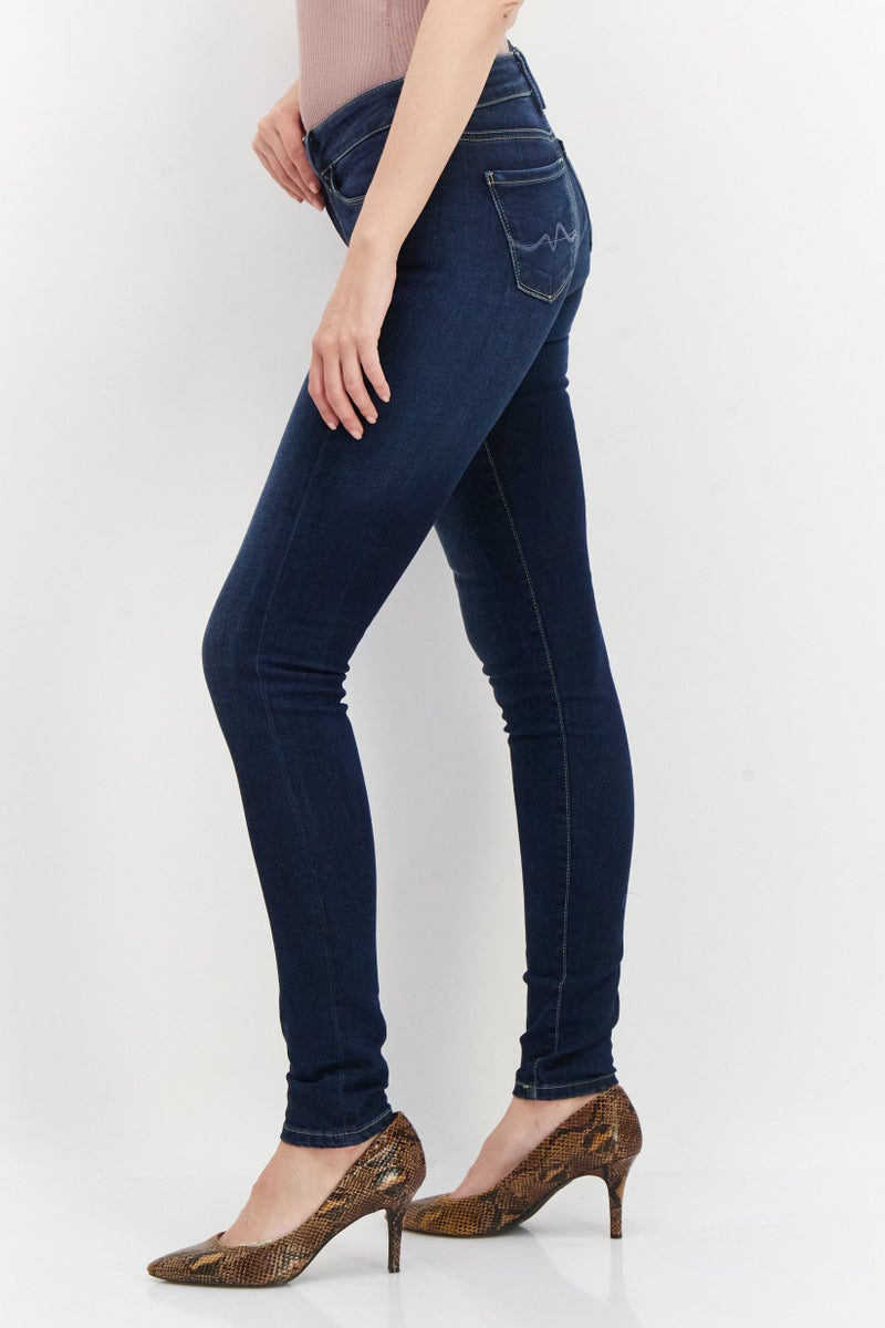 Women Regular Fit Slim Leg Washed Stretchable Jeans, Navy