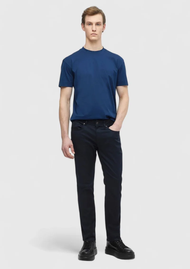 RAMSEY Indigo Plain Crew Neck 100% Cotton T-Shirt