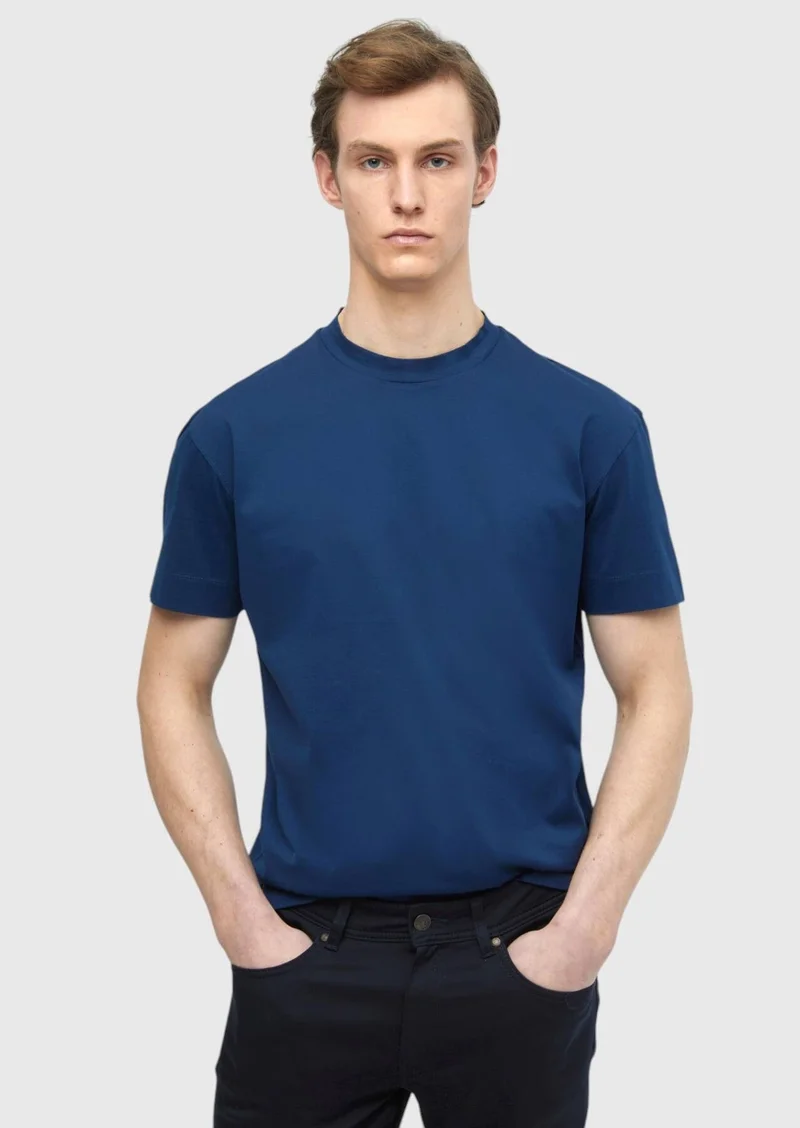 Ramsey Indigo Plain Crew Neck 100% Cotton T-Shirt