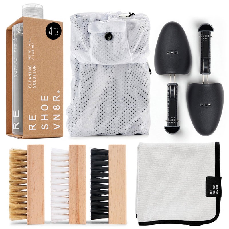 RESHOEVN8R Signature Shoe Cleaning Kit â€“ Sneaker Cleaner with 4oz Solution, 3 Brushes, 2 Shoe Trees, Patented Sneaker Laundry Bag & Microfiber Towel â€“ Safe for Leather, Canvas, Mesh, & Knit Shoes - Image 1