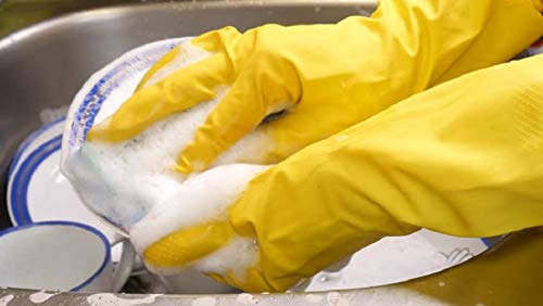 RBGIIT Seebuy Reusable Washable Latex Rubber Safety Gloves Dish Washing Kitchen Cleaning Bathroom Cleaning Toilet Washing Clothes Gardening Color Yellow Size Medium Pack of 4 Pair - Image 5