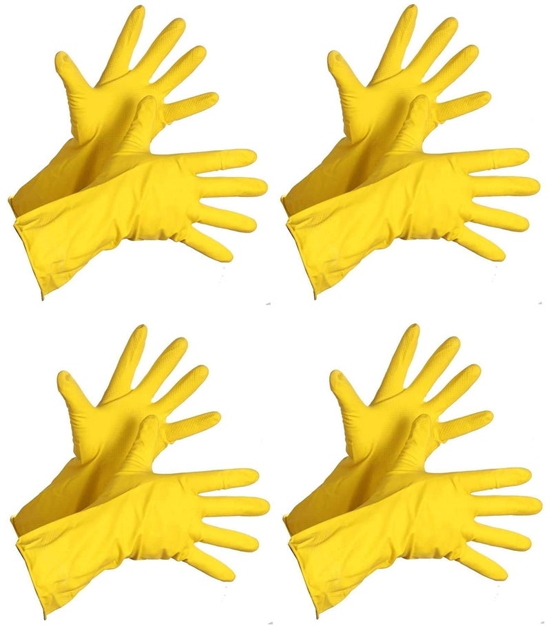 RBGIIT Seebuy Reusable Washable Latex Rubber Safety Gloves Dish Washing Kitchen Cleaning Bathroom Cleaning Toilet Washing Clothes Gardening Color Yellow Size Medium Pack of 4 Pair - Image 2