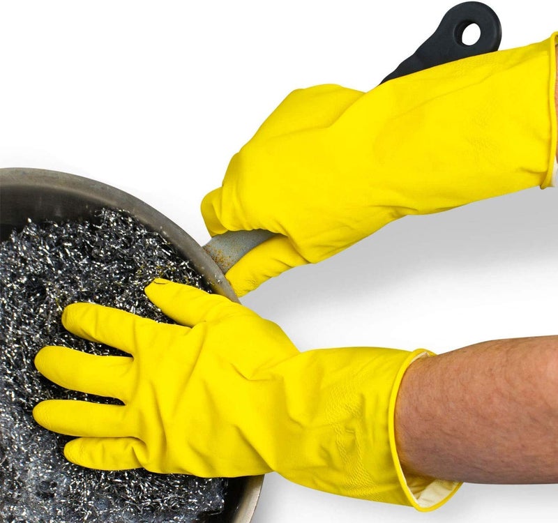 RBGIIT Seebuy Reusable Washable Latex Rubber Safety Gloves Dish Washing Kitchen Cleaning Bathroom Cleaning Toilet Washing Clothes Gardening Color Yellow Size Medium Pack of 4 Pair - Image 4