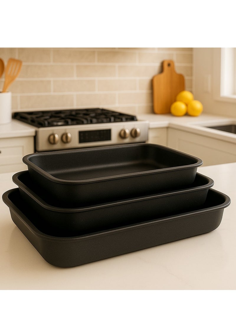 OZO 3Pcs Granite Rectangular Baking Trays , 31,33,35 Cm , Made in Turkey  - Image 4