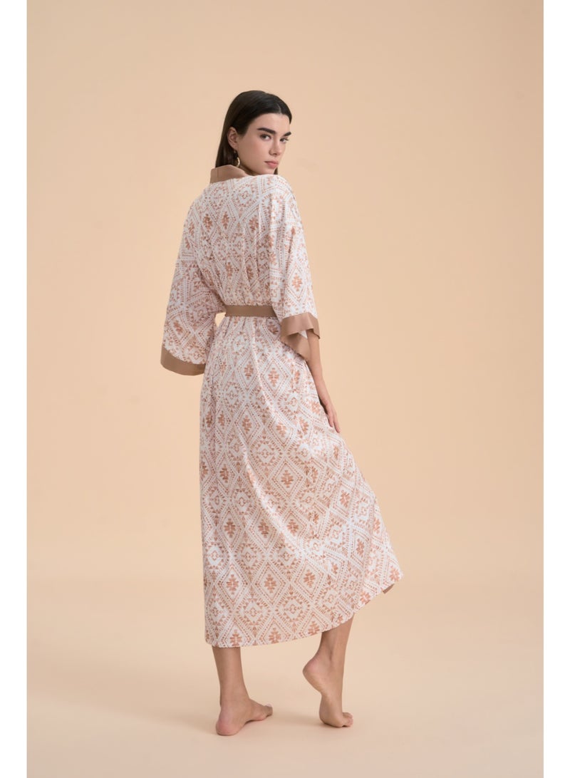 Closme Luxury Floral Paisley Silk Bathrobe for Women - Belted V-Neck Nightgown with Wide Sleeves - Image 2