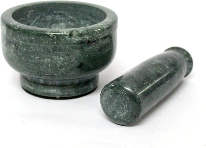 KLEO 4 Diameter Natural Stone Mortar and Pestle Set as Spice Grinder Medicine Masher  Okhli and Musal Green Deep - Image 1