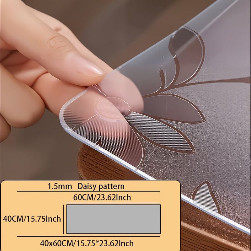 1.5 مم سماكة غطاء طاولة شفاف من PVC بنمط زهرة الأقحوان 35.43 × 35.43 بوصة مقاوم للخدش ومقاوم للحرارة حماية وديكور لطاولة القهوة في المنزل والفندق - Image 3