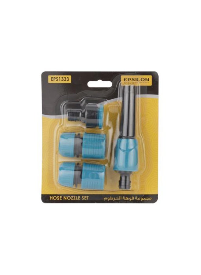 Epsilon EPS1333 4 Piece Hose Nozzle Set, Adjustable Spray Nozzle with 2 x 1/2 in Connectors & 1 x 1/2-3/4 in Connector, ABS Garden Hose Connector Kit for Watering, Irrigation & Outdoor Cleaning, Blue - Image 1
