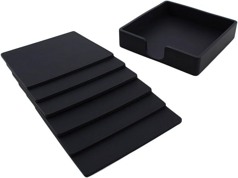 klarako Silicone Drink Coasters Set of 6, NonSlip Square Soft Coaster Cup Pad Mat, Tabletop Protection, Easy to Clean Black, 9.8x9.8x0.3cm - Image 2