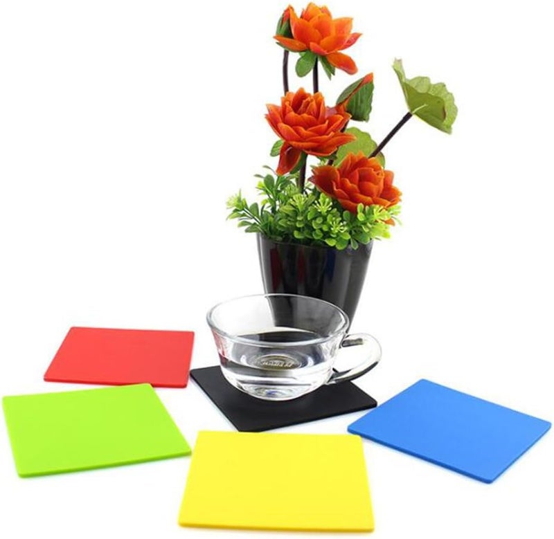 klarako Silicone Drink Coasters Set of 6, NonSlip Square Soft Coaster Cup Pad Mat, Tabletop Protection, Easy to Clean Black, 9.8x9.8x0.3cm - Image 4