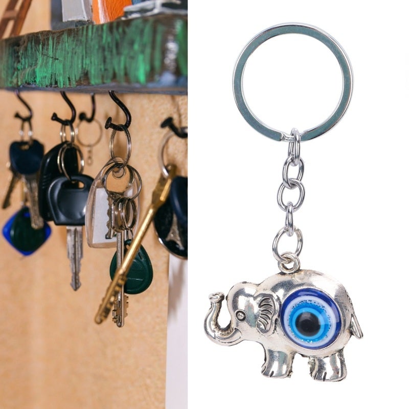 Blue Eyes Keychain 2.4 Inch Alloy Colored Glaze Pendant - Turkish Style Elephant Charm for Good Luck Protection - Image 1