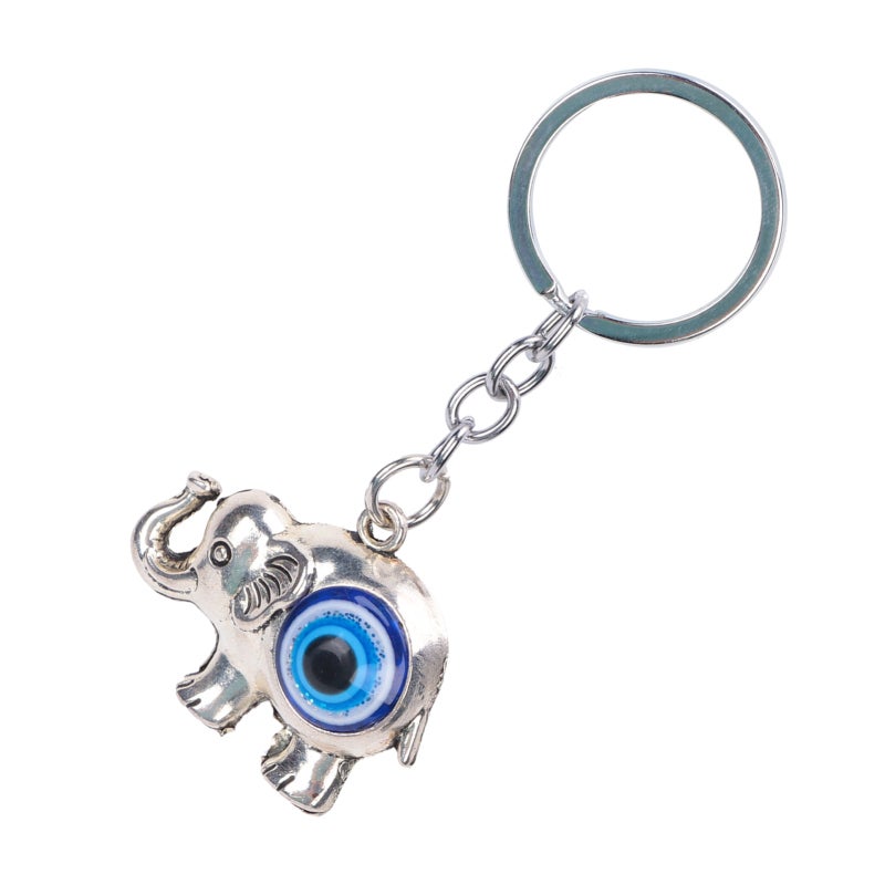 Blue Eyes Keychain 2.4 Inch Alloy Colored Glaze Pendant - Turkish Style Elephant Charm for Good Luck Protection - Image 3